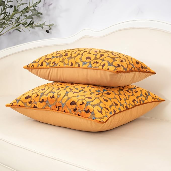 Alerfa Orange Floral Throw Pillow Cover 18 x 18 Inch Cut Velvet Sqaure Luxury - Image 4