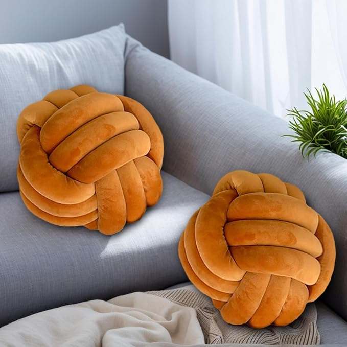 2 Pcs Knot Pillow Ball, Caramel Knotted Pillow Plush Ball Pillows, 8.7" by Wadser