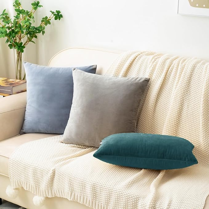HWY 50 Ocean Blue Velvet Rectangular Throw Pillow Covers 12x20 Inch - Image 5