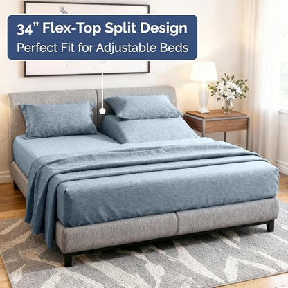 Split Head King Sheet Set – 4 Piece Flex Split Top King Sheets - Image 3