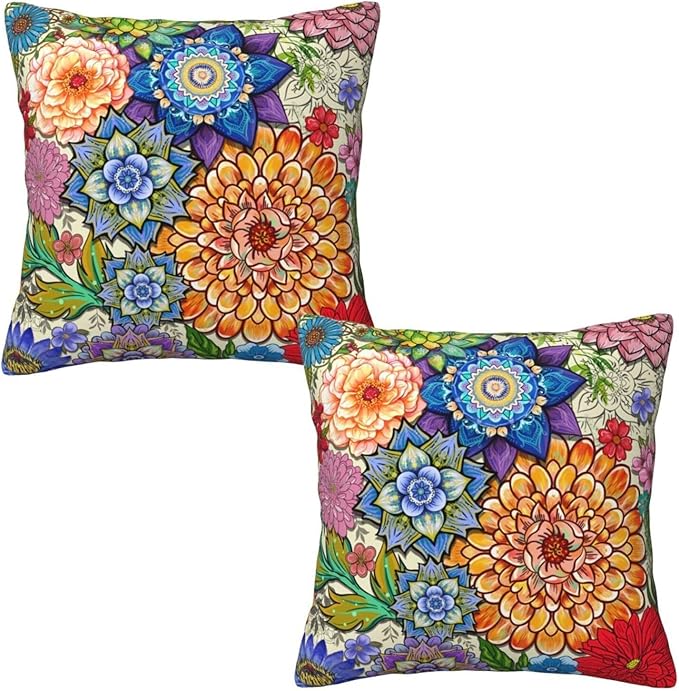 Boho Floral Throw Pillow Covers 18x18 Inch, Colorful Boho Flowers Throw Pillow - Image 6