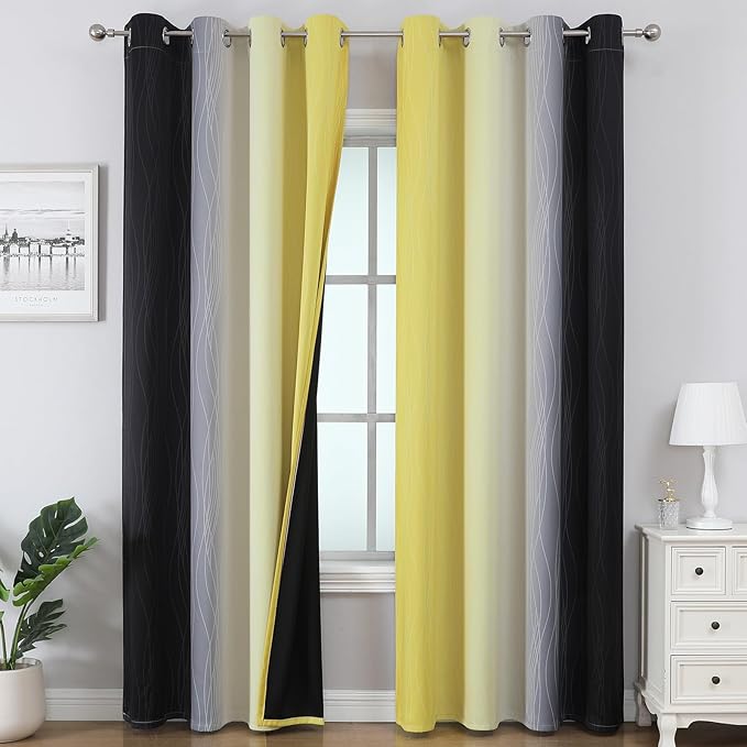 Estelar Textiler Black and Yellow Gradient Blackout Curtains by ESTELARTEXTILER