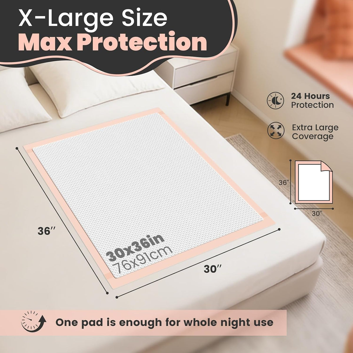 mkiss bed pads with adhesive strip 30"x36", thick, side view