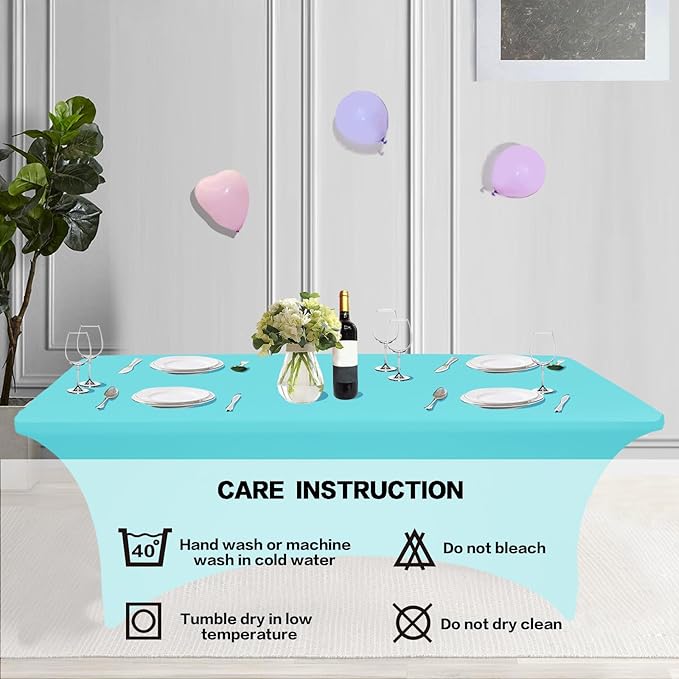 IVAPUPU 2 Pack 4FT Table Cloth for Rectangular Fitted Events Stretch Blue Mist - Image 5