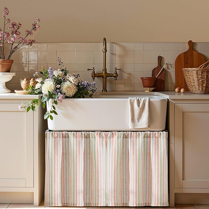 jinchan Striped Linen Kitchen Curtains 24 Inches Christmas Tier Curtains - Image 4