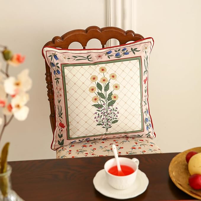 ISAENNE Design Square Vintage Floral Throw Pillow Covers 18"x18" Set of 2 - Image 7