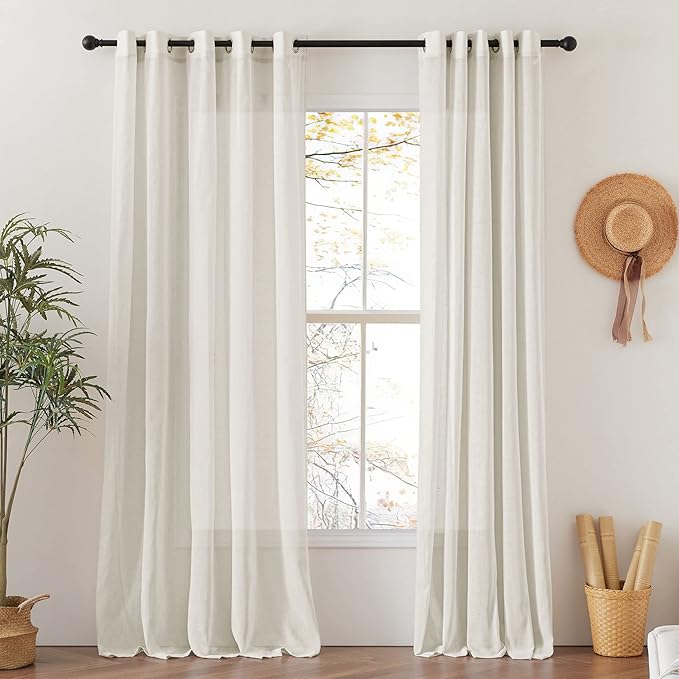 NICETOWN Natural Linen Curtains 96 inch Long, Grommet Semi Sheer Linen Burlap by NICETOWN