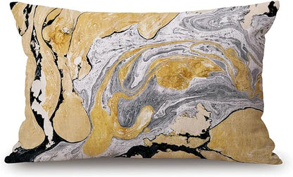 Solekla Black Gold Golden and Silver Marble Ink Abstract Painting Cotton Linen by Solekla