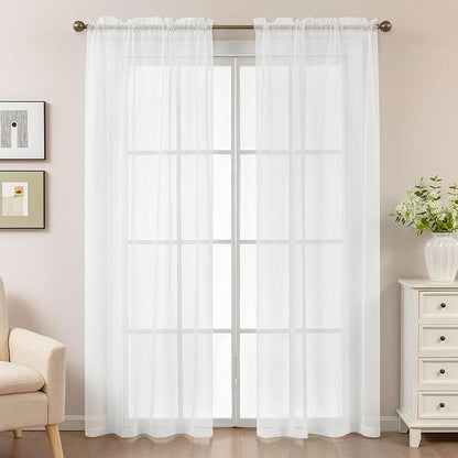 White Sheer Curtains 84 Inches Long, Privacy Semi Sheer Curtains - Image 2