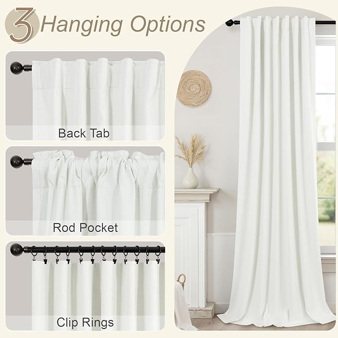 Ivory 100% Blackout Curtains 96 Inches Long 2 Panels Farmhouse Style Bedroom - Image 6