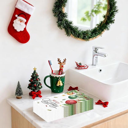 100 PCS Christmas Paper Napkins, Disposable Xmas Ornament Bathroom Guest Hand - Image 4