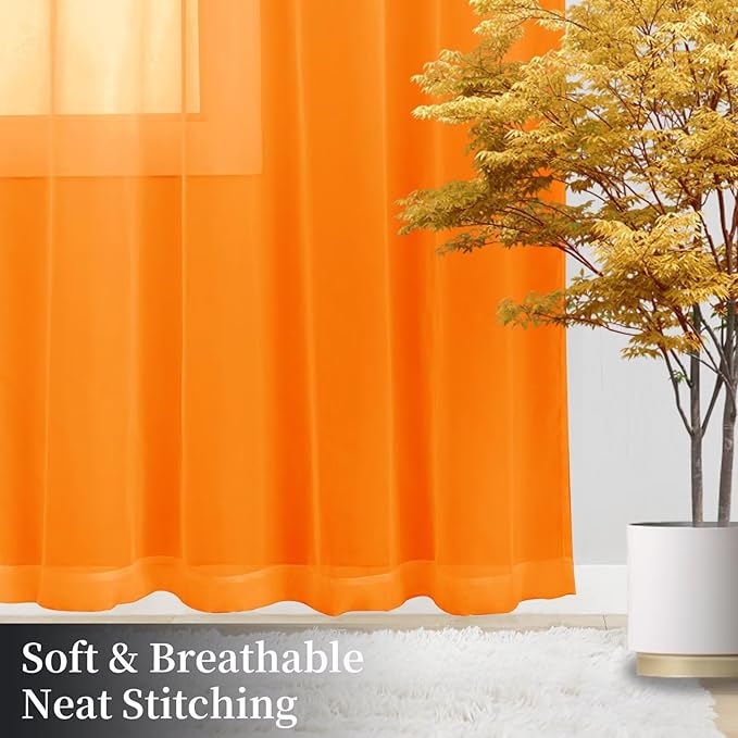 Sheer Curtains 54 Inches Long 2 Panels, Rod Pocket Short Curtain - Image 8