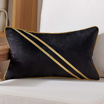 Avigers 12 x 20 Inch Black Gold Leather Striped Lines Velvet Cushion Case by Avigers
