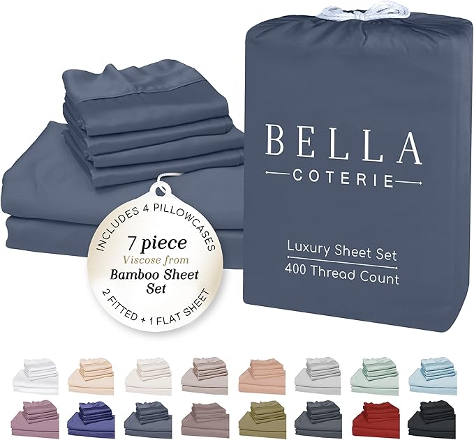 Bella Coterie 7 Piece Luxury Bamboo Viscose Split King Size Sheet Set | 2 by BC