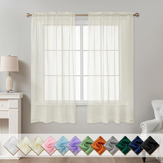 Ivory Sheer Curtains 63 Inch Length, Privacy Semi Sheer Curtains by ABLUEN