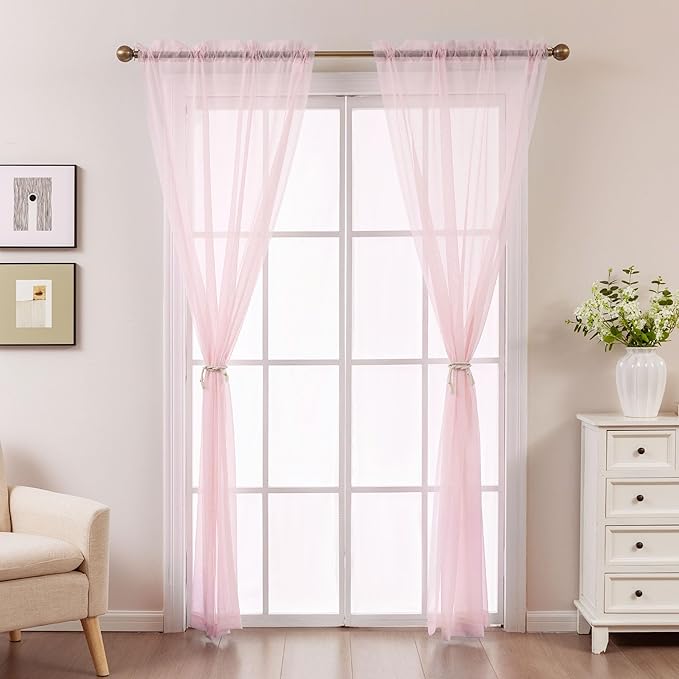 Pink Sheer Curtains 96 Inches Long, Privacy Semi Sheer Curtains - Image 7