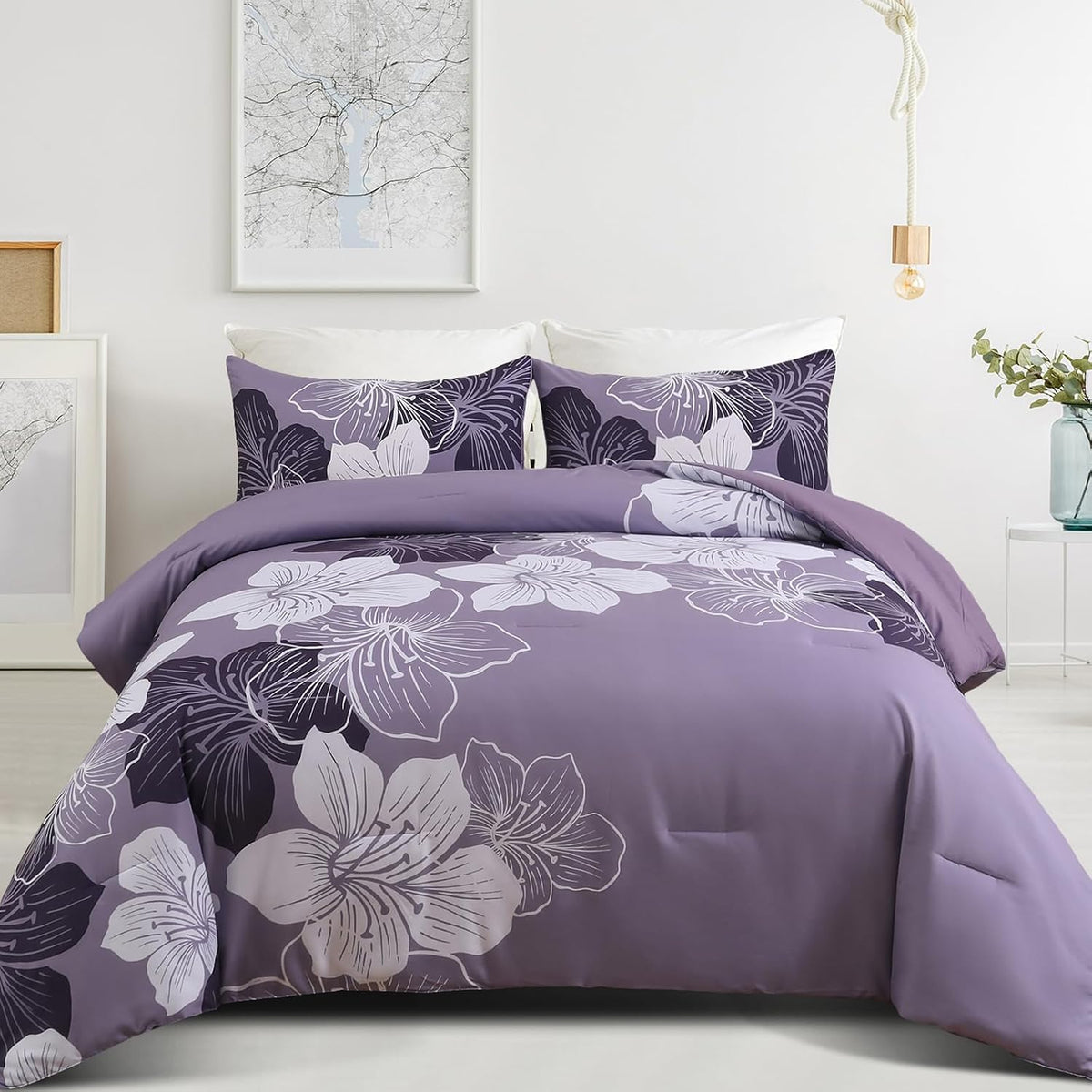 menghomeus dark purple comforter set 3 piece full, main product view
