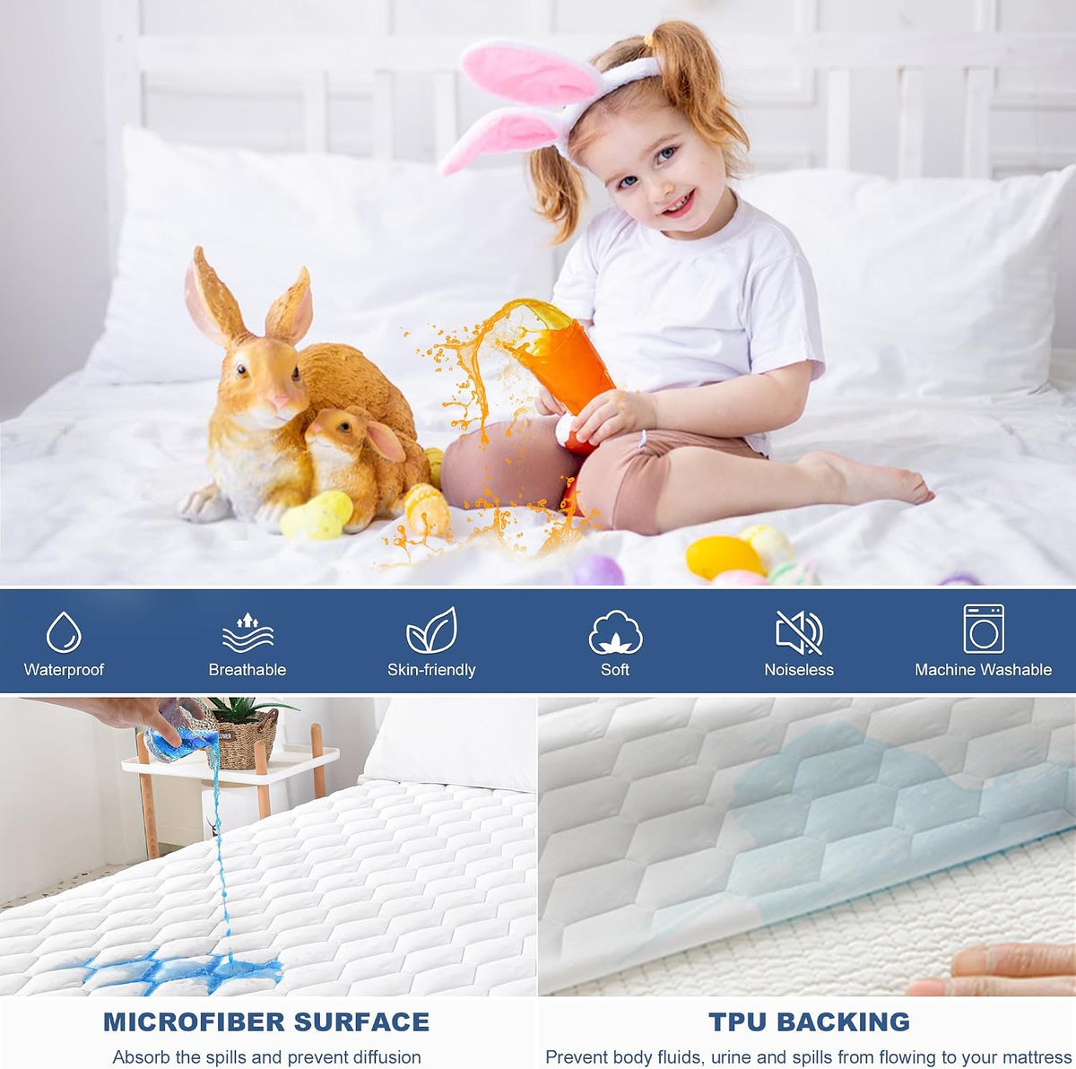 grt full mattress protector waterproof, hollow cotton mattress, close-up detail