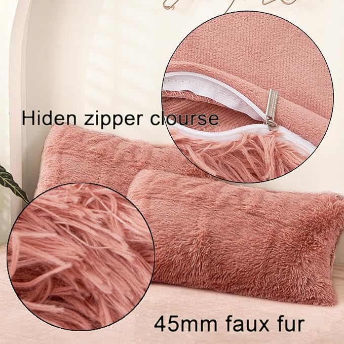 MorroMorn Decorative Pillows Covers, 2 Packs Faux Fur Pillow Cases Standard Size - Image 4