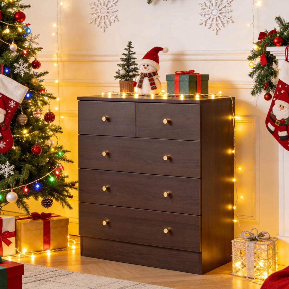 karl home brown 5 drawer tall dresser,rustic wood, main product view