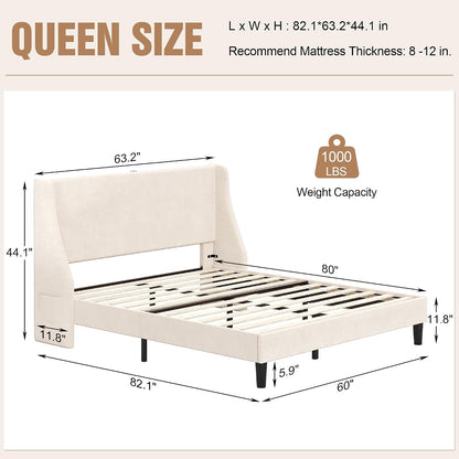 vecelo queen bed frame with upholstered wingback headboard, package contents