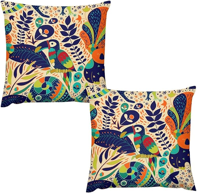 Boho Nature Pillowcases Set of 2 Colorful Bohemian Forest Nature Animals Ethnic by AuiMzoo