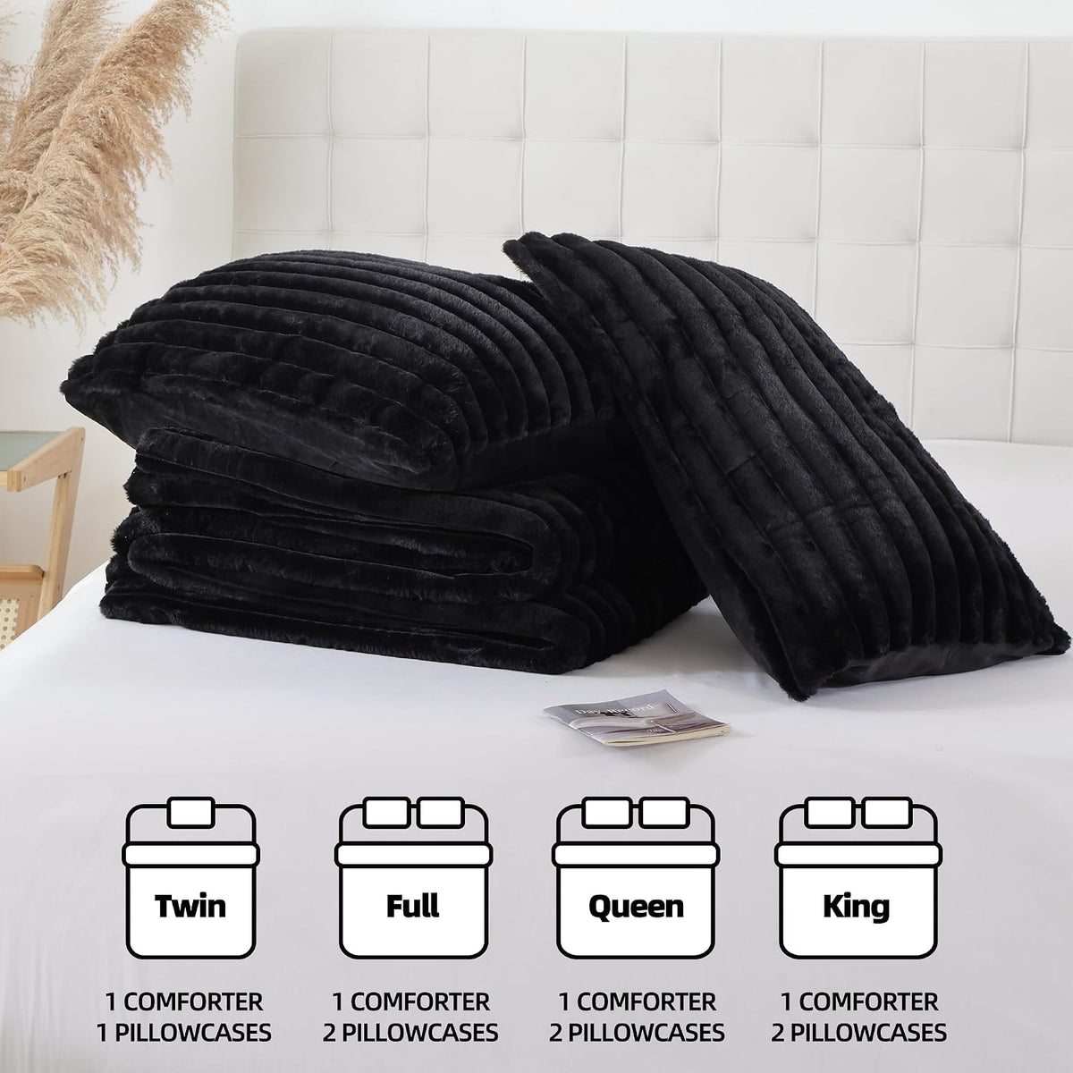 smoofy fluffy full size comforter 3 pcs on a desk or shelf