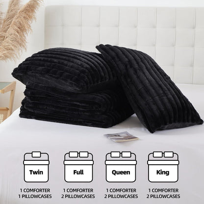 smoofy fluffy full size comforter 3 pcs on a desk or shelf
