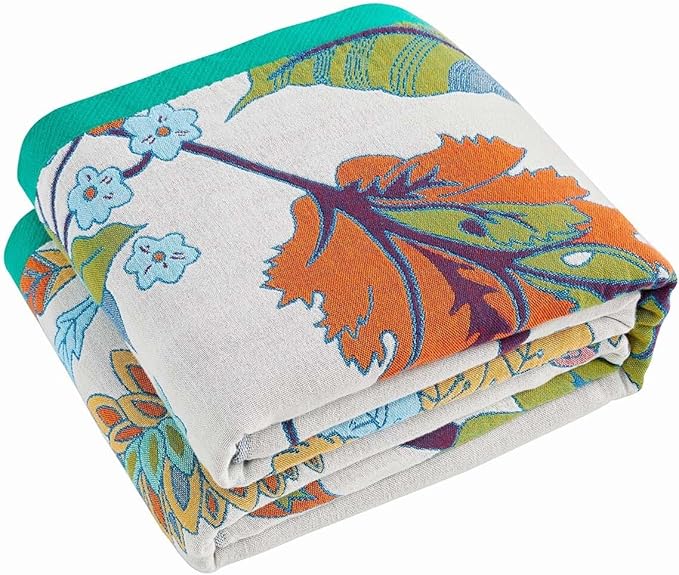 Summer Throw Blanket, 100% Cotton Muslin Breathable Woven, Farmhouse Decorative by XIBLC