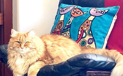 Turquoise Cat Pillow: Cute Kitties Abstract Sofa Cushion - Image 4