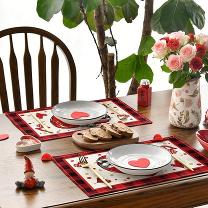 Artoid Mode Bow Tie Heart Valentine Placemats Set of 4, 12x18 Inch Seasonal Red - Image 4