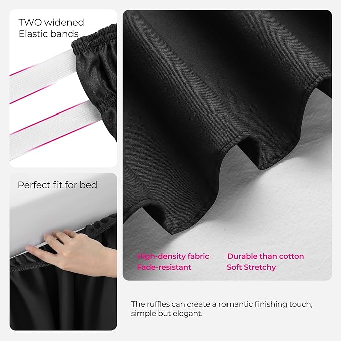 RIMELA Black Bed Skirt Queen Size 15 Inch Drop, Elastic Bed Skirting - Image 7