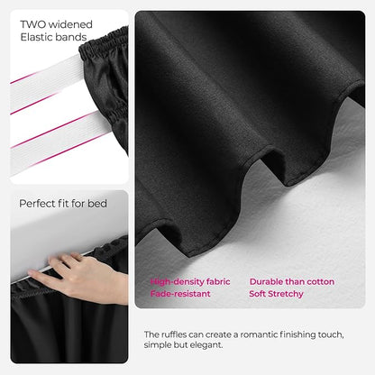 RIMELA Black Bed Skirt Queen Size 15 Inch Drop, Elastic Bed Skirting - Image 7