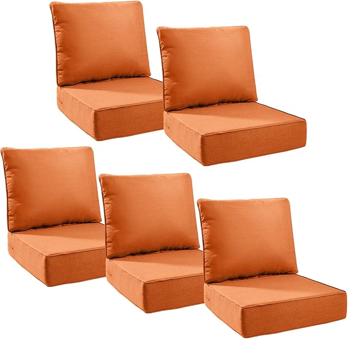 6" Thick Outdoor Cushions 24x24x6, 5-Set Deep Seat Patio Cushions by Pugire