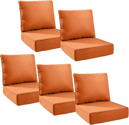 6" Thick Outdoor Cushions 24x24x6, 5-Set Deep Seat Patio Cushions by Pugire