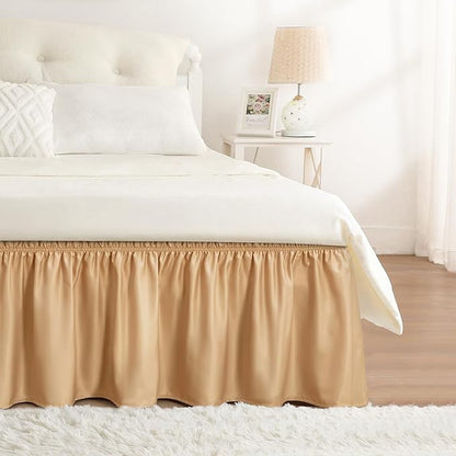 RIMELA Bed Skirt Queen Size Champagne Gold 15 Inch Drop, Wrap Around Elastic by RIMELABedSkirt