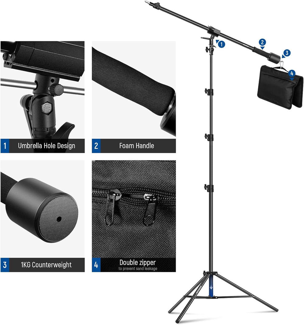 NEEWER Air Cushioned Aluminum Light Stand, 9.8ft/3m Adjustable Photography St...