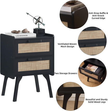 lerliuo rattan nightstands set of 2 for bedroom, side view