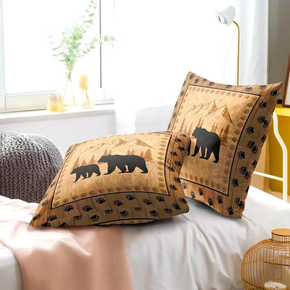Bear Throw Pillow Covers 24x24 Inch Set of 2 Retro Brown Mountain Decorative - Image 6