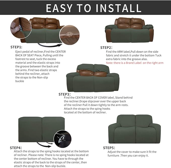 Easy-Going 6 Pieces Recliner Loveseat Stretch Sofa Slipcover Sofa Cover - Image 4