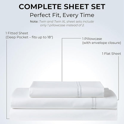 100% Natural Cotton Bed Sheets | 500 TC Single-Ply Sateen Weave Twin XL Sheets - Image 3