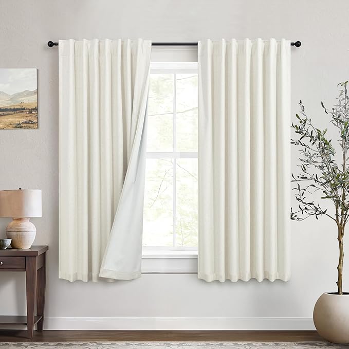DANCURTON 100% Blackout Linen Curtains 45 Inches Long 2 Panel Short Length by DANCURTON