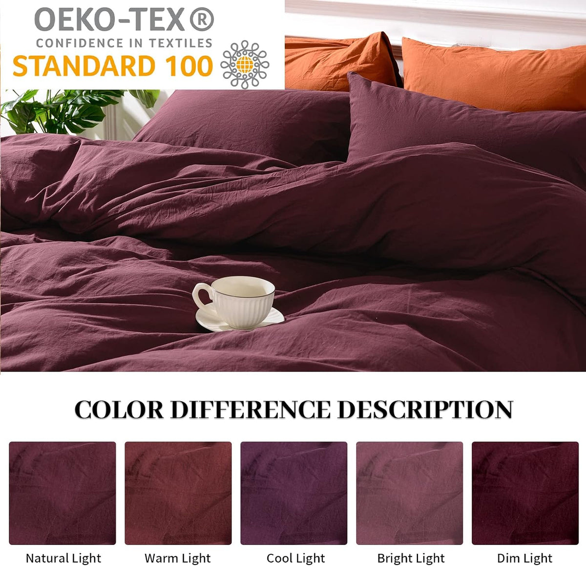 nexhome pro duvet cover set queen size linen, side view