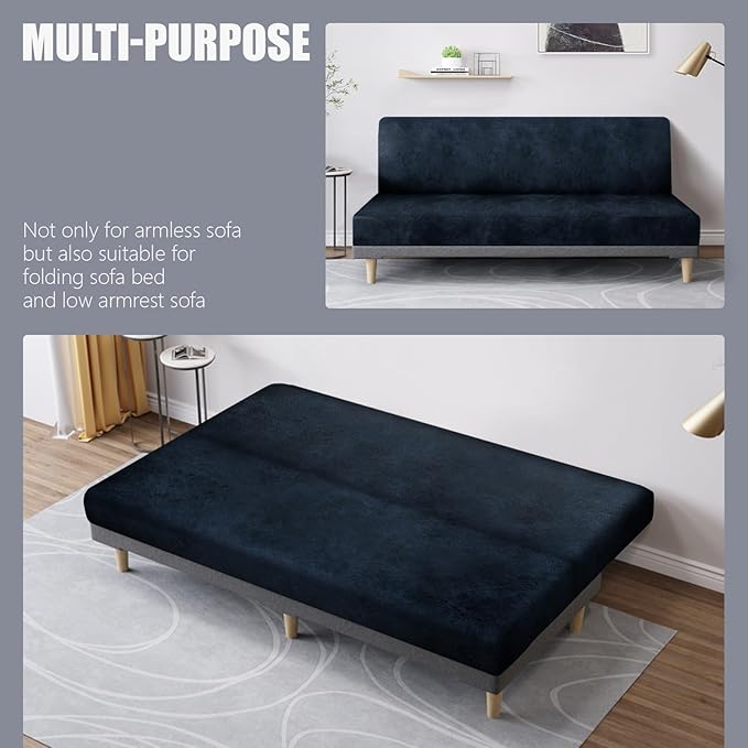 molasofa Leather Like Stretch Futon Slipcover Armless Futon Bed Sofa Cover - Image 5