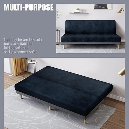 molasofa Leather Like Stretch Futon Slipcover Armless Futon Bed Sofa Cover - Image 5