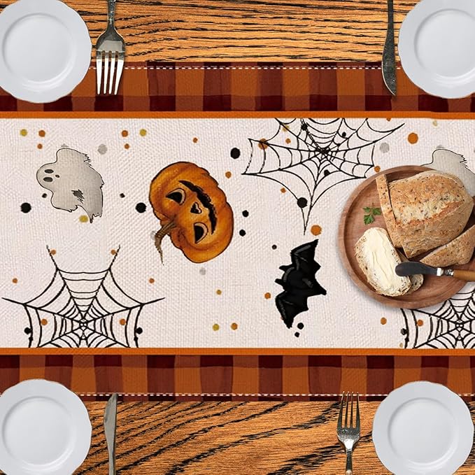 Halloween Table Runner with Pumpkin Ghost Bat, Halloween Party Dining Table - Image 6