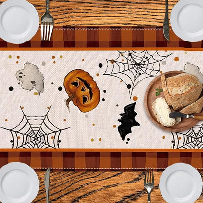 Halloween Table Runner with Pumpkin Ghost Bat, Halloween Party Dining Table - Image 6