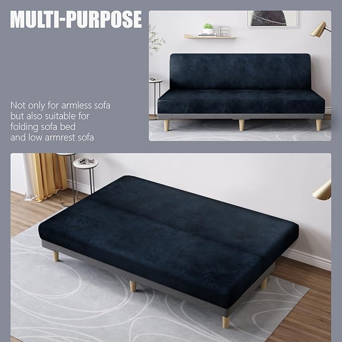 molasofa Leather Like Stretch Futon Slipcover Armless Futon Bed Sofa Cover - Image 5