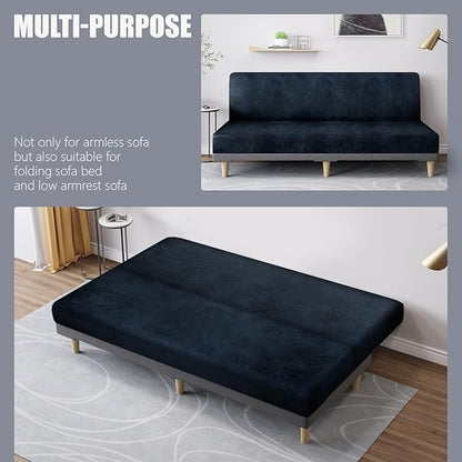 molasofa Leather Like Stretch Futon Slipcover Armless Futon Bed Sofa Cover - Image 5