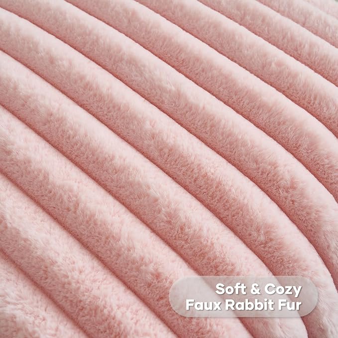 FUTEI Pink Throw Pillow Covers Set of 2, 26x26 Inch Striped Texture Euro Pillow - Image 2